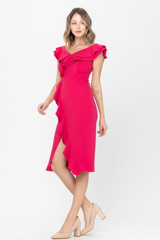 Ruffle Detail Midi Dress