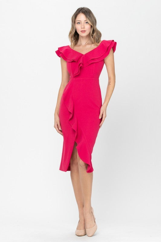 Ruffle Detail Midi Dress