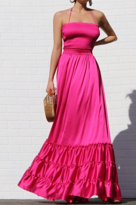 Halter Smocked Top Maxi Dress