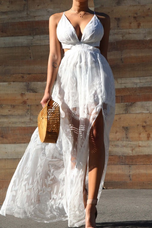 Lace Double Slit Maxi Dress