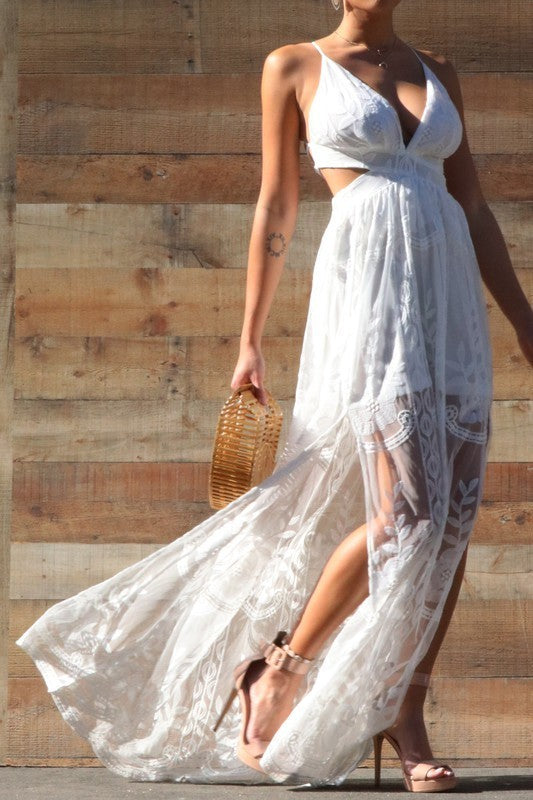 Lace Double Slit Maxi Dress