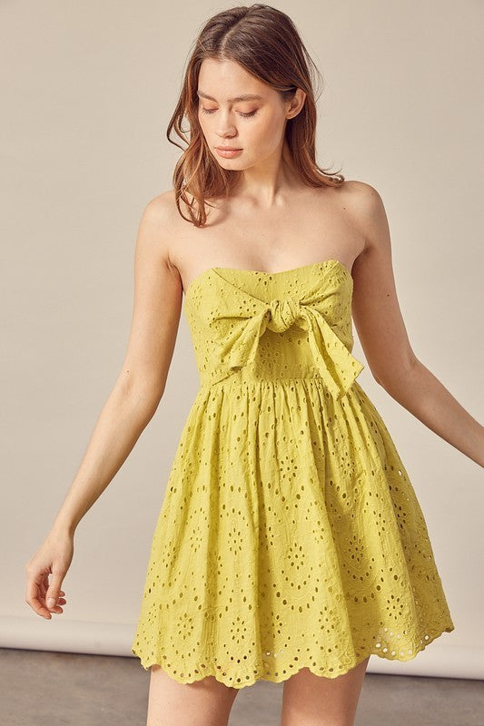 Eyelet Strapless Short Dress
