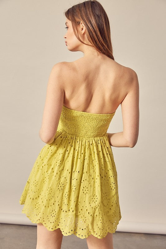 Eyelet Strapless Short Dress