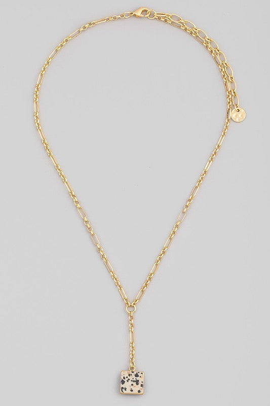 Semi Precious Square Stone Pendant Necklace