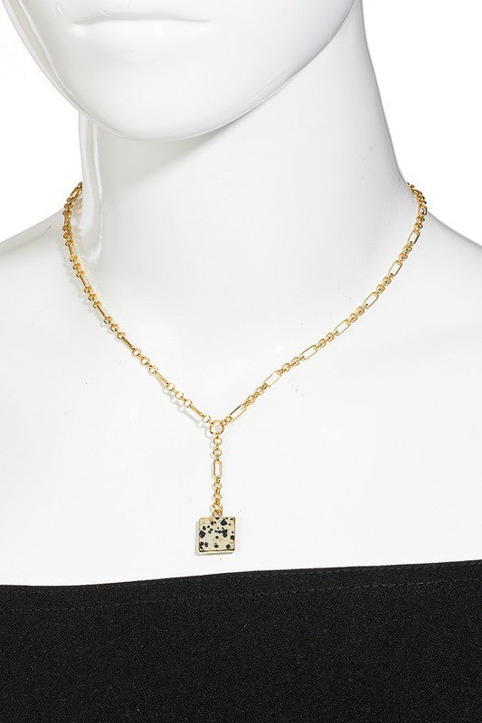 Semi Precious Square Stone Pendant Necklace