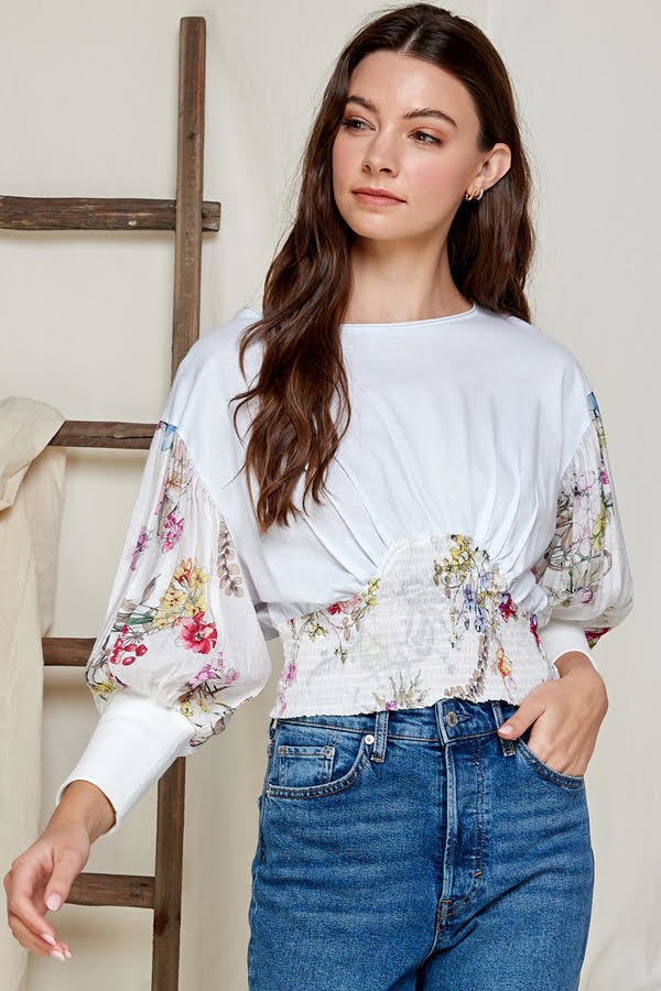 Spring Floral Print Dolmen Sleeve Top