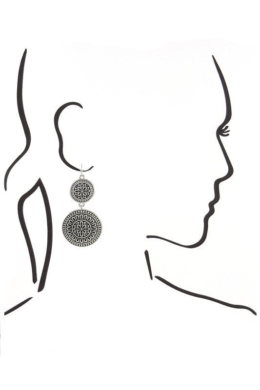 Boho Etched Double Medallion Earrings