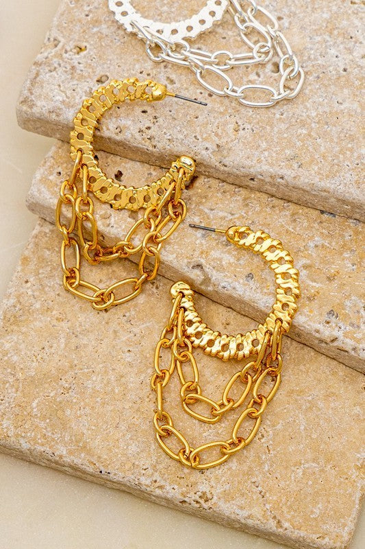 Chain Hoop Earrings with Chain Drops