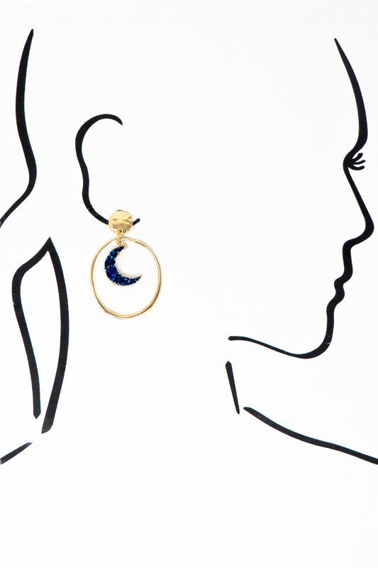 Blue Druzzy Crescent Earrings