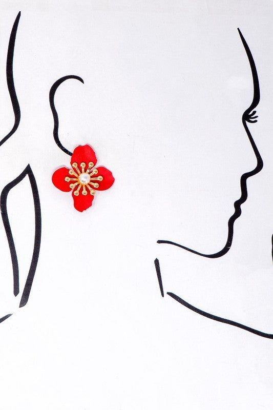 Flower Metal Pearl Earrings