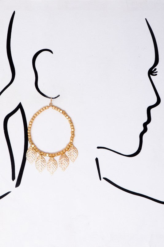 Beaded Leaf Detail Hoop Earrings