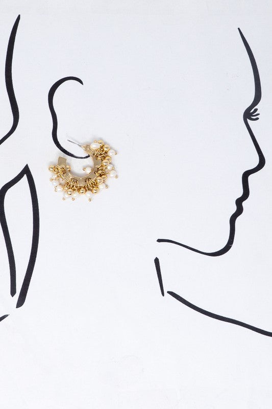Metal Balls and Pearls Hoop Earrings