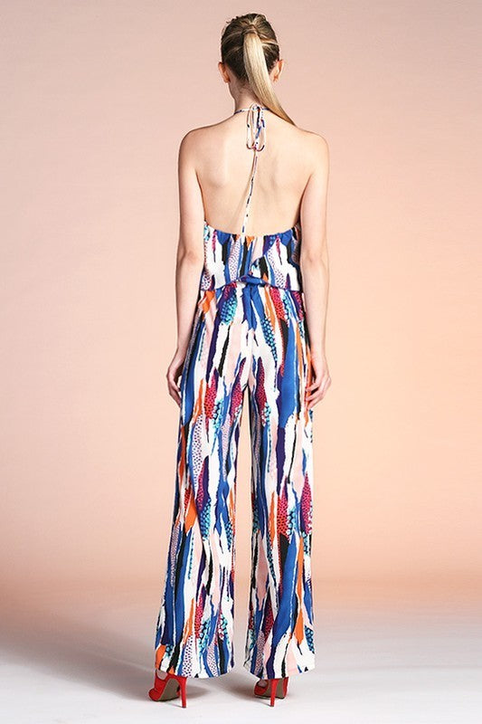 Mixed Print Halter Jumpsuit