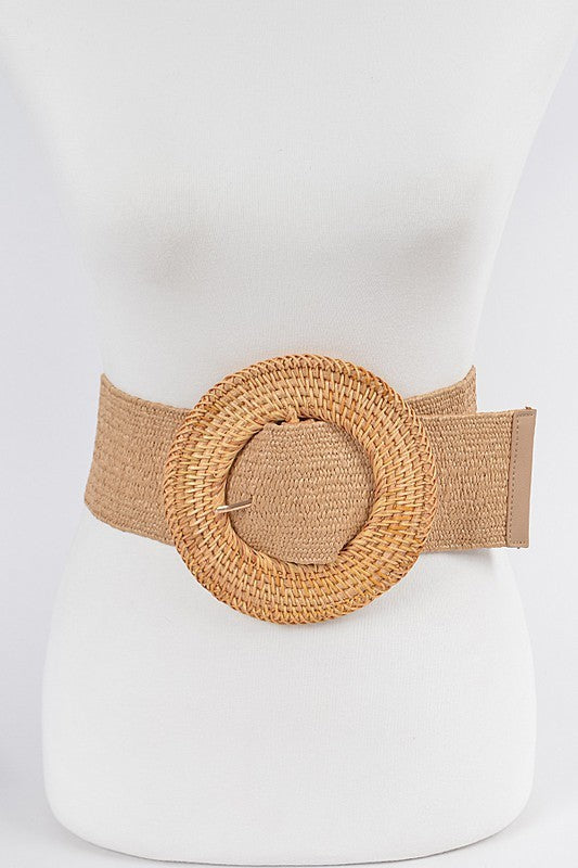 Oversized Circle Bamboo Buckle Elastic Belt