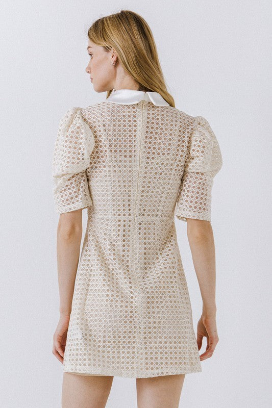 Check Puff Sleeve Short Dress