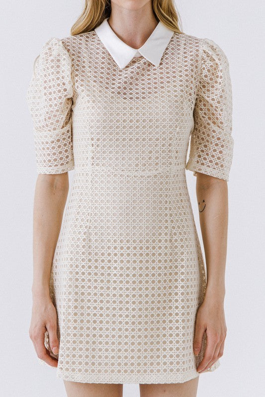 Check Puff Sleeve Short Dress