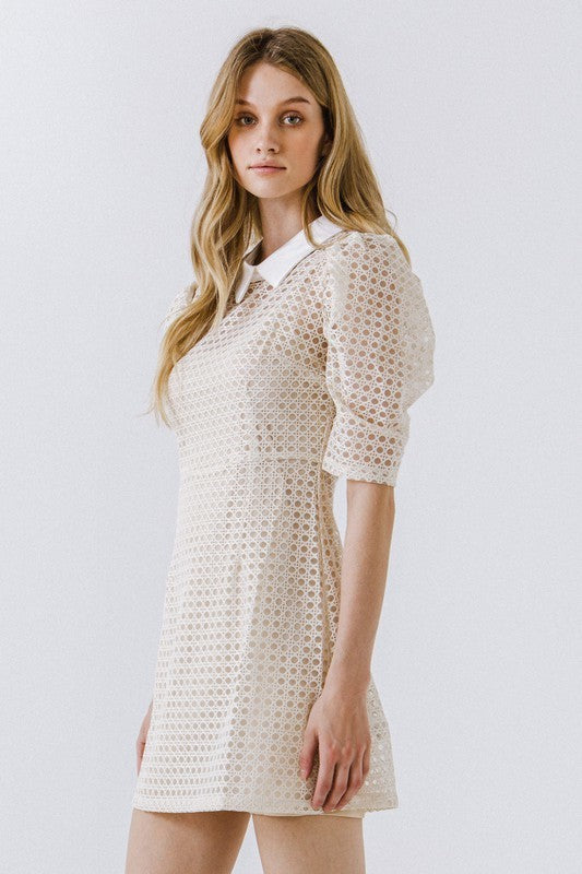 Check Puff Sleeve Short Dress