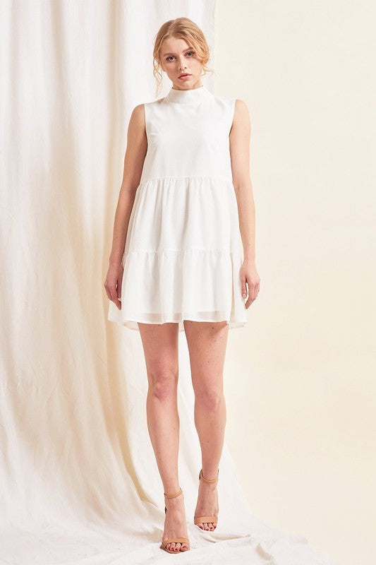 Mock Neck Sleeveless Short Dress