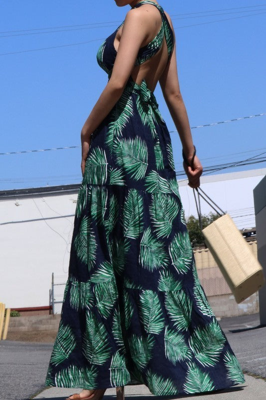 Ruched Tunnel Neckline Maxi Dress