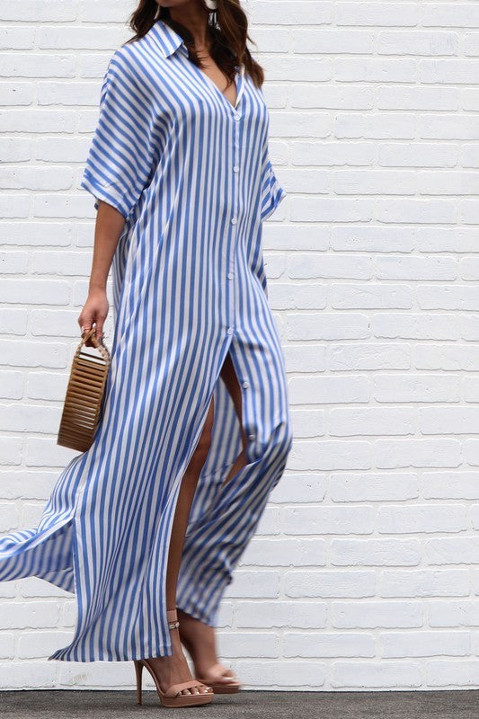 Button Down Woven Shirt Maxi Dress