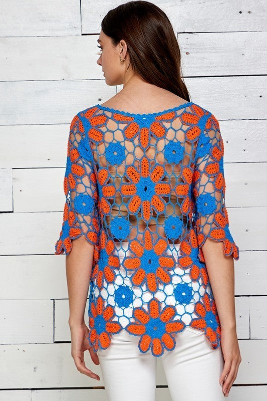 Blue and Orange Crochet Top