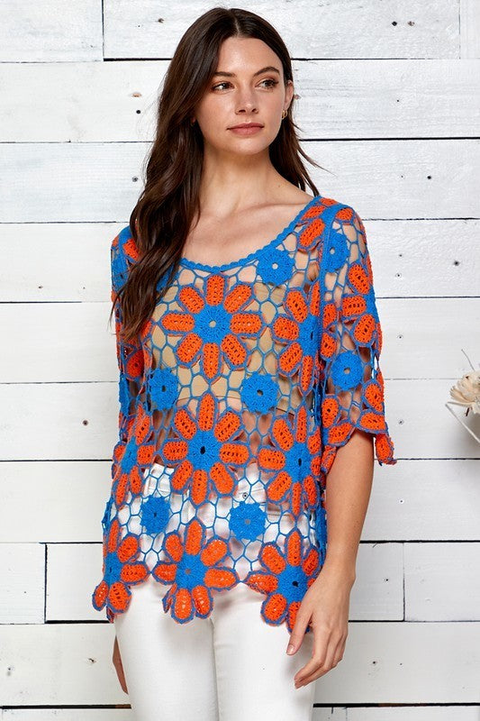 Blue and Orange Crochet Top