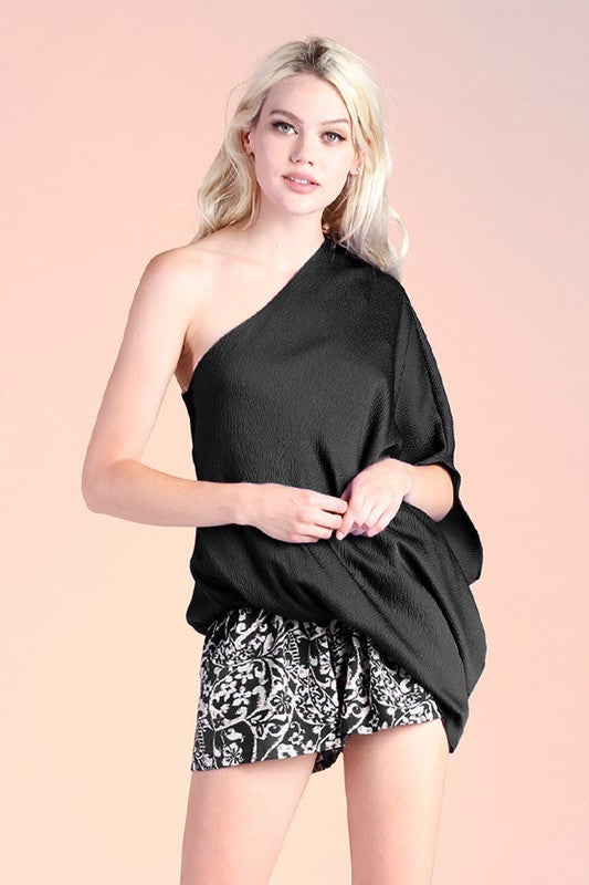 Hammered Satin One Shoulder Top (Pick Color)