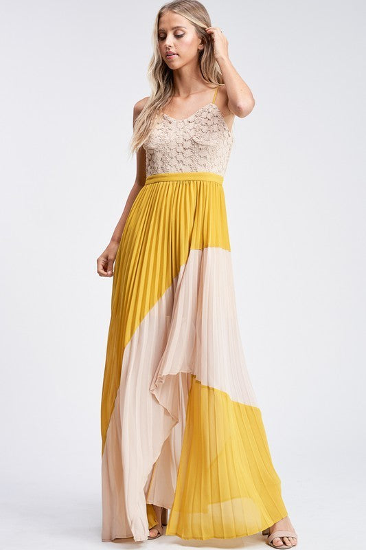 Crochet Detail Color Block Maxi Dress