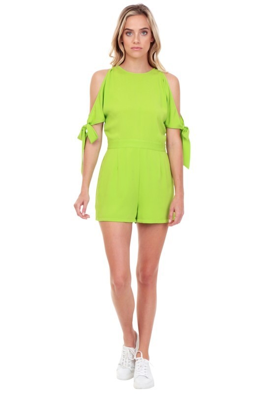 Cold Shoulder Tie Sleeve Romper