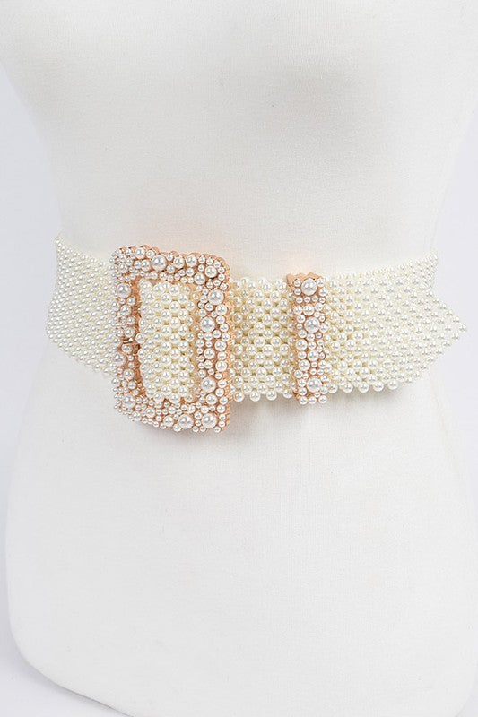 Elastic Pearl Square Buckle Belt