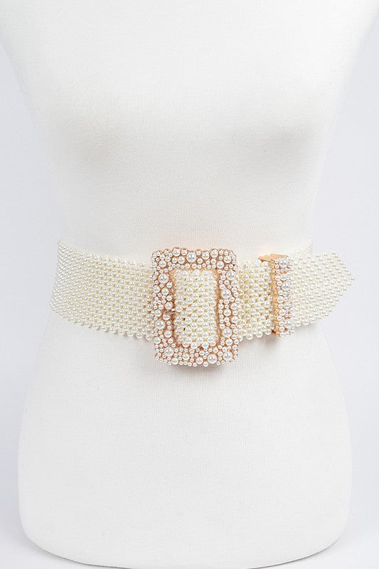Elastic Pearl Square Buckle Belt