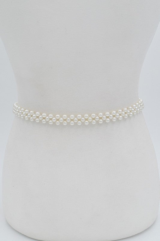 Pearl Beads Rhinestone Square Belt