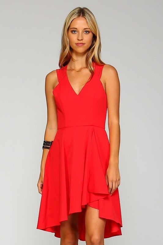High Low Fit And Flare Wrap Cocktail Dress