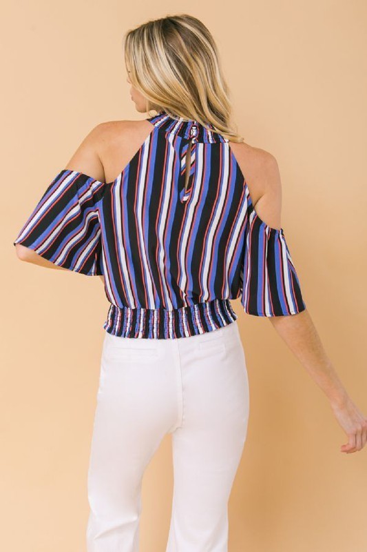 Cold Shoulder Smocked High Neck