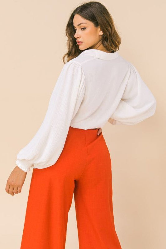 V Neck Poet Sleeve Top