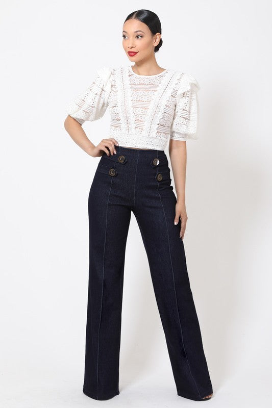 Plain Button Detail Jean Pants