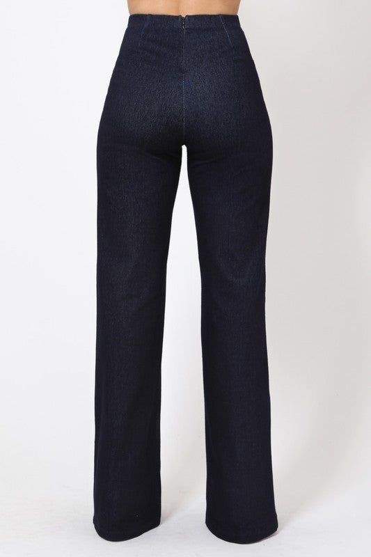 Plain Button Detail Jean Pants