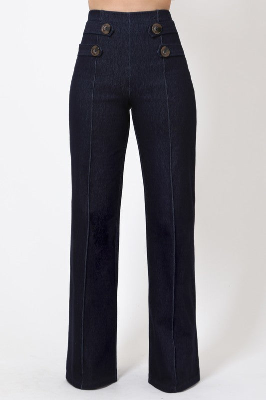 Plain Button Detail Jean Pants