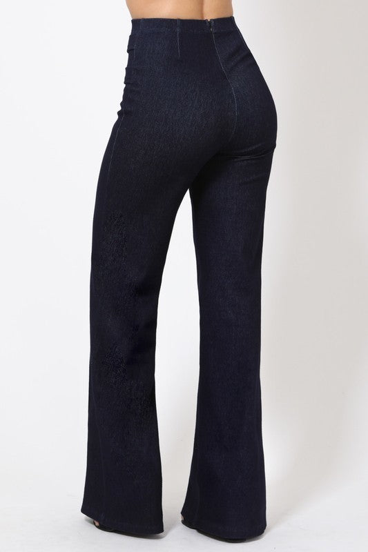 Plain Button Detail Jean Pants