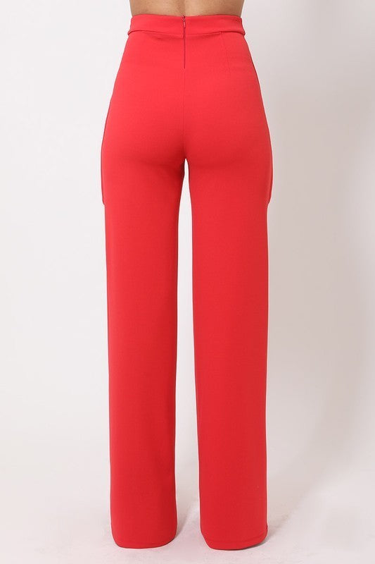 High Waist Ribbon Ruffle Detailed Pants