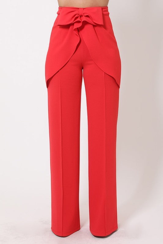 High Waist Ribbon Ruffle Detailed Pants