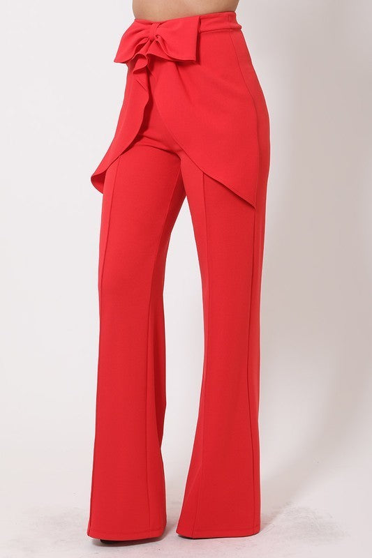 High Waist Ribbon Ruffle Detailed Pants