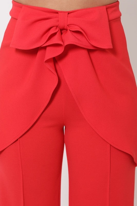 High Waist Ribbon Ruffle Detailed Pants