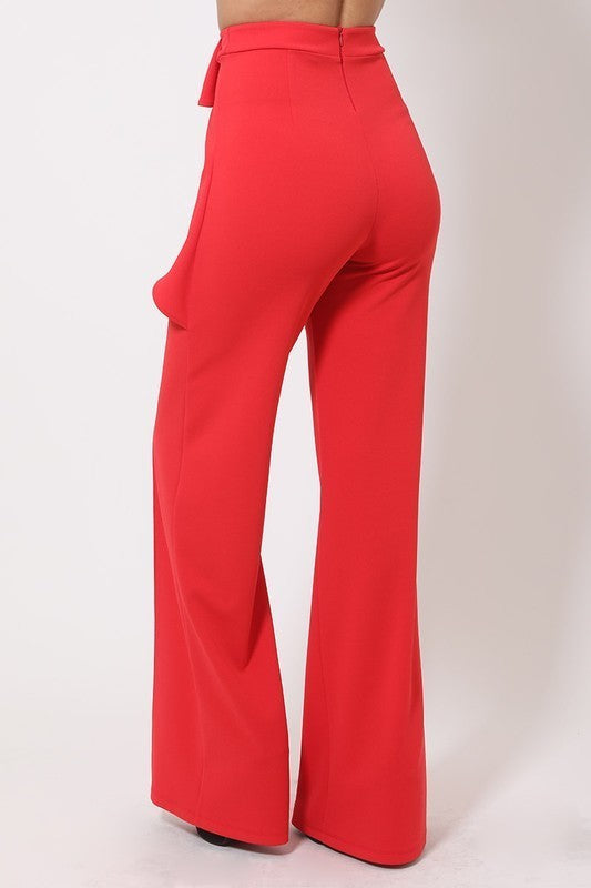 High Waist Ribbon Ruffle Detailed Pants