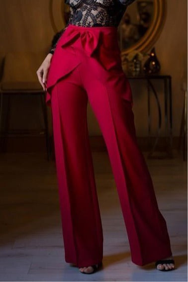 High Waist Ribbon Ruffle Detailed Pants