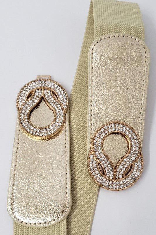 Gold Metal Rhinestone Hook Skinny Elastic Belt