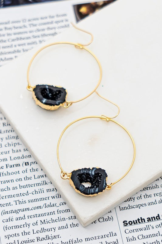 Agate hoop drop earrings (Pick Color)