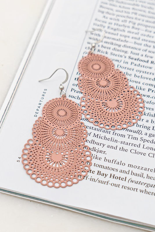 Three tiered metal stamping earrings (Pick Color)