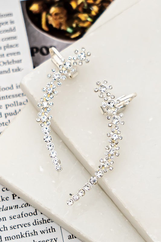 Rhinestone Flower Ear Jacket Cuff Earrings