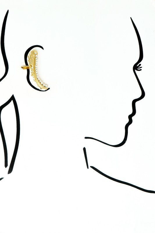 Pair of Feather with Rhinestone Cuff Earrings (Pick Color)